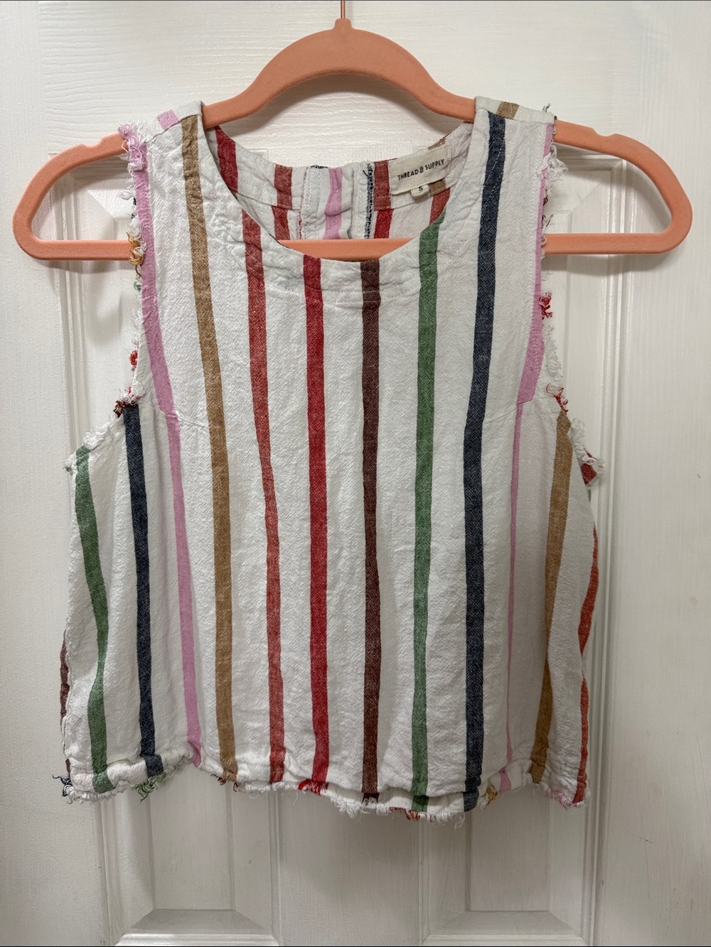 Thread & Supply White Multi-Stripe Sleeveless Crop Top